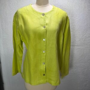 Bridgewater‎ Lime Green Linen Blend Button Down Blouse Top Shell Buttons M/L
